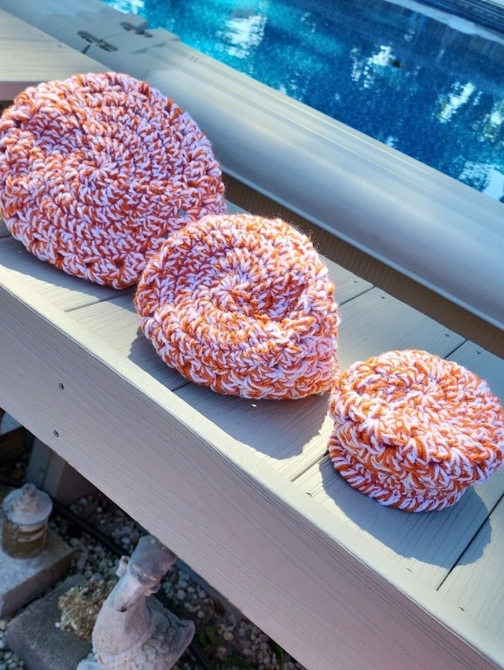 Hand Crochet Orange & White Storage Baskets - Set of 3
